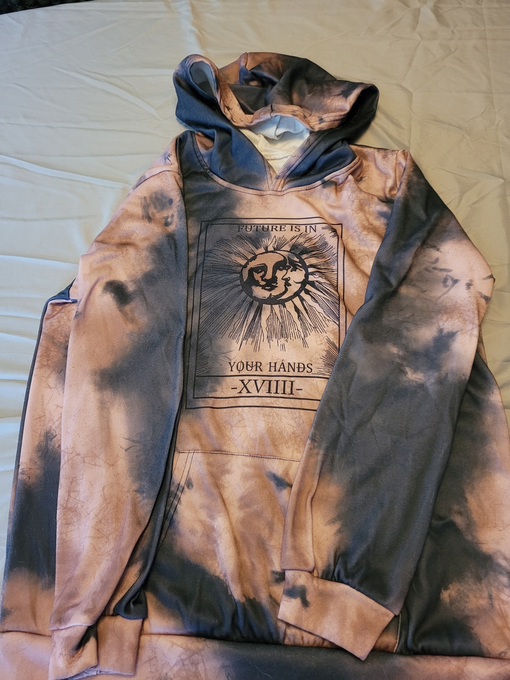 Tie-Dye Graphic Hoodie with Sun & Moon Print